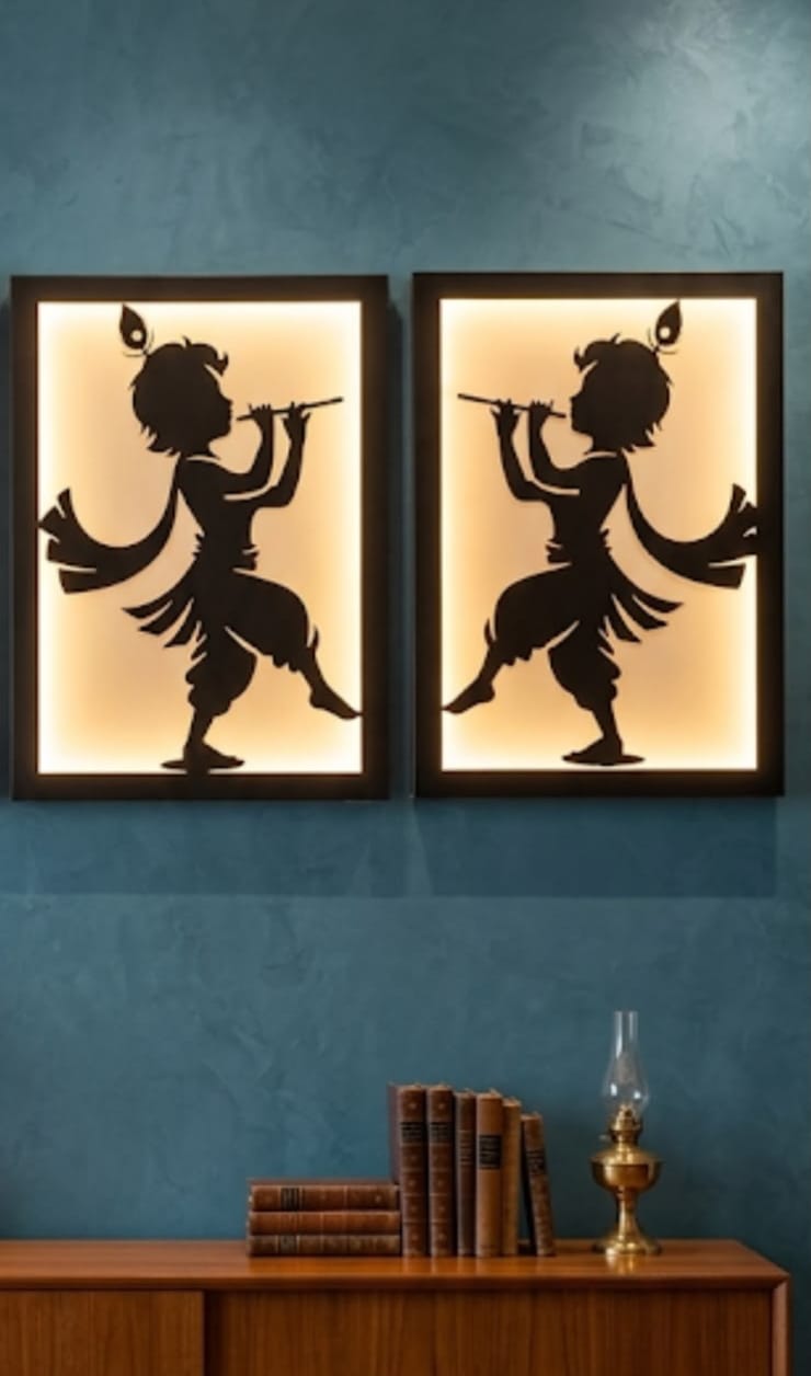 Flute-Playing Krishna Illuminated Wall Art Set